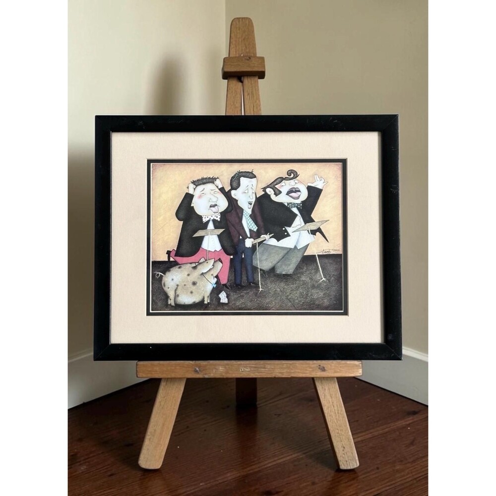 Steven Lamb "Le Quatrième Ténor" Framed Art Print 12x15 Whimsical Opera Singers